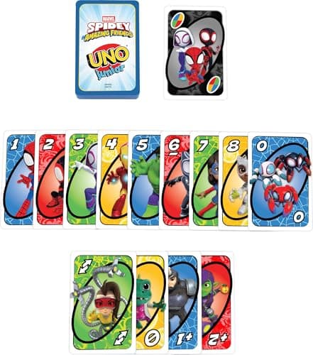 Mattel Games UNO Junior Marvel Spidey and His Amazing Friends Card Game for Kids, Family Nights, Parties for 2-4 Players Ages 3+