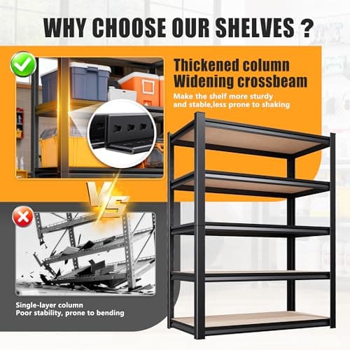 Miniatura de AOAORGG 5-Tier Garage Shelving Heavy Duty Storage Shelves, Metal Adjustable Shelving Unit, Utility Garage Organizer Shelf for Basement, Pantry, Kitchen, Warehouse, 31.5" W x 13.8"  5