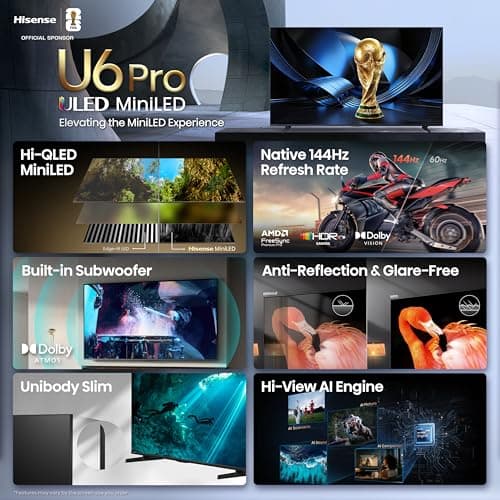 Hisense 85" U6 Pro Series Mini‑LED ULED 4K UHD HDR Gaming AI Smart Fire TV (85U6SF Pro, 2026 New) – Hi-QLED, Native 144Hz, Motion Rate 480, Dolby Vision IQ · Atmos, HDR10+, Glare-F thumbnail 4