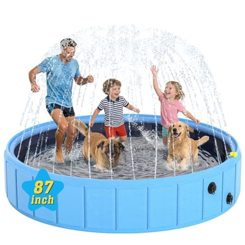 Piscina Plegable BerrysParadise Extra Grande con Rociador para Perros y Niños, 2 en 1 Antideslizante