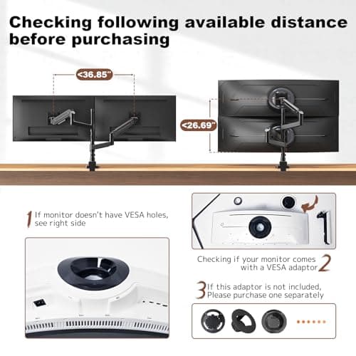 Dual Monitor-Arm Heavy-Duty for 17-49-inch Screens - Premium Vertical Stacked Dual Monitor Arm Desk Mount for Ultrawide Screens up to 44lbs, Fully Adjustability, VESA 75/100 mm, Bl thumbnail 4