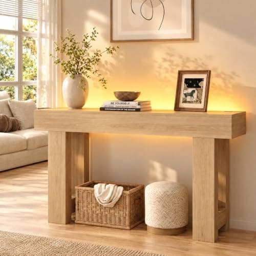 BROTTAR Foyer Table for Entryway, Console Table with Sensor Lights, Oak | Wood Entryway Table with Storage, Sofa Table Behind Couch for Entrance Hallway Living Room