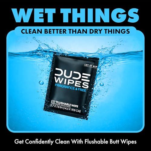 DUDE Wipes On-The-Go Unscented Travel Wipes - 30 Count (Individually Wrapped) - Extra-Large Adult Flushable Wipes for Sensitive Skin - Infused with Vitamin E and Aloe - Septic and  thumbnail 5