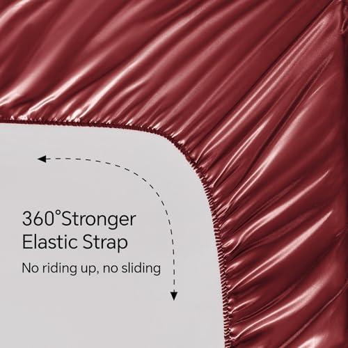 Juego de Sábanas de Satén BEDELITE Matrimonial, Suaves para Piel y Cabello, Burgundy