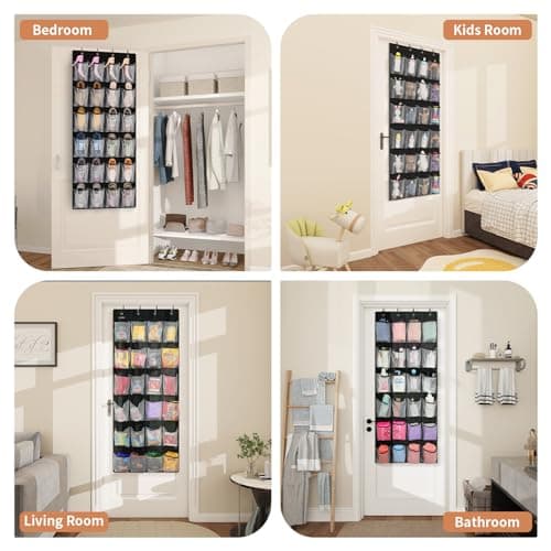 FENTEC 24 Large Pockets Over Door Shoe Organizer, Mesh Hanging Shoe Organizer for Closet Mesh Closet Holder, Back of Door Organizer for Cruise Ships, Rack for Wall, Black, 1 Pack