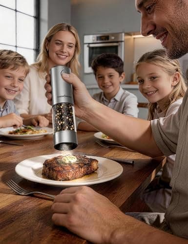 ThermoMaven Upgraded Larger Capacity Electric Salt and Pepper Grinder Set, 110ml Rechargeable Salt and Pepper Shaker with LED Light, Stainless Steel Automatic Pepper Mill with 6 Ad thumbnail 10