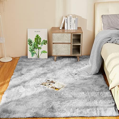 YOBATH Fluffy 8x10 Area Rugs for Living Room Bedroom, Large Modern Soft Shag Rugs for Kids Girls Boys, Non-Slip Plush Shaggy Rugs for Playroom Nursery Dorm Room, Tie-Dyed Light Gre