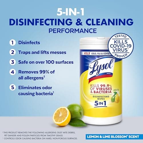 LYSOL Disinfecting Wipes, All Purpose Cleaner, Multi-Surface Antibacterial Cleaning Wipes, Household Cleaning Supplies, Dorm Essentials, Lemon & Lime Blossom Scent, 80 ct. (4 Pack) thumbnail 3