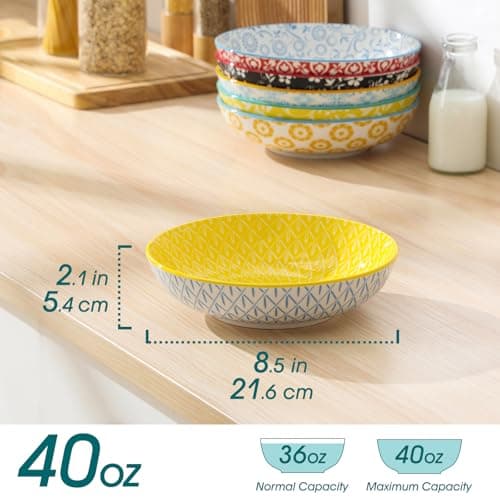 Set de 6 Platos Hondos vancasso 8.5" para Pasta/Ensalada, Porcelana Floral, 40 oz