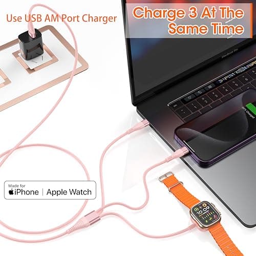 Apple Watch Charger Multi Charging Cable 6FT, Nylon Braided USB AM Port to Lightning Type C USB C Cord iWatch Magnetic Wireless 3 in 1 Charging Wire for iPhone Android Phone and iW thumbnail 3