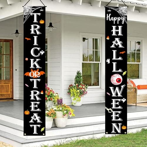 JENFALL Halloween Decorations Outdoor TRICK OR TREAT Happy HALLOWEEN Banner Porch Sign Decor Halloween Door Decorations for Home Indoor Outdoor Wall Party thumbnail 2