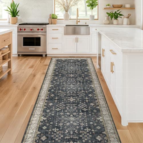 Black Boho Washable 2x6 Runner Rugs for Hallway Kitchen Bedroom Beside Laundry Room Bathroom Rug, Pet & Kids Friendly, Non Slip Low Pile Stain Resistant Soft Foldable Long 24 x 72  thumbnail 3