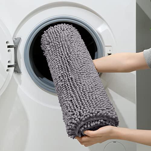 HOMEIDEAS Juego de 3 Tapetes de Baño Chenilla, Suaves, Gruesos, Absorbentes y Antideslizantes, Gris