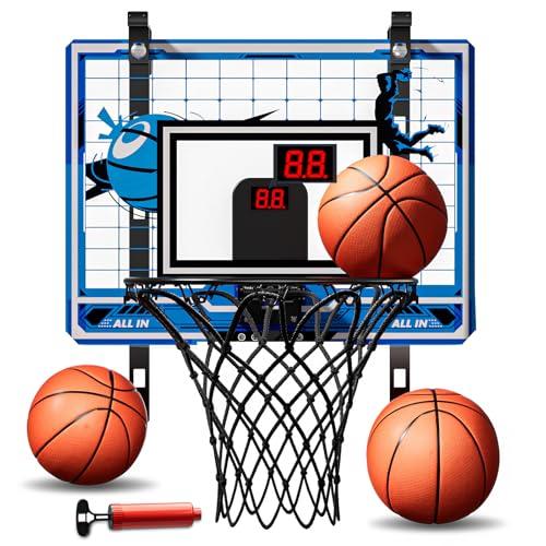 Indoor Mini Basketball Hoop, Over The Door Basketball Hoop With Height Adjustment, Electronic Scoreboard, Remote Control, Upgrade 3 Modes Games Sport Toys Birthday Gifts for Kids 5