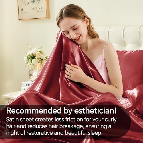 Juego de Sábanas de Satén BEDELITE Matrimonial, Suaves para Piel y Cabello, Burgundy