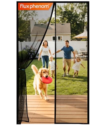 Flux Phenom Magnetic Screen Door - Bugs Out, Breeze in - 9min Install Auto-Sealing Heavy Duty Double Stitched Mesh, 52 Magnets, Hands Free Sliding & Patio Doors Net, Pet & Kid Frie