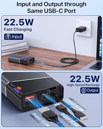 Cargador Portátil 20000mAh 22.5W Carga Rápida con Carcasa de Metal Aeroespacial para iPhone y Android