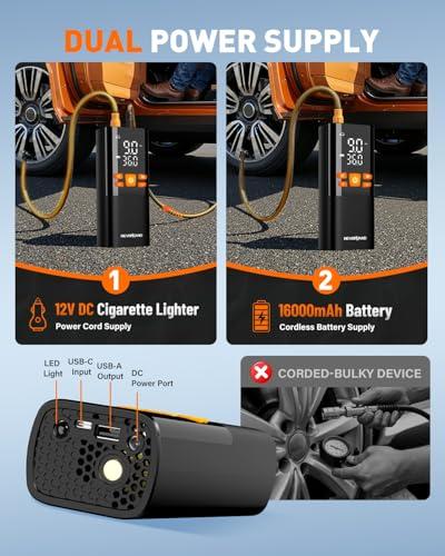 Miniatura de Inflador de Llantas Portátil NEVERLAND Inalámbrico y 12V con Autoapagado 4