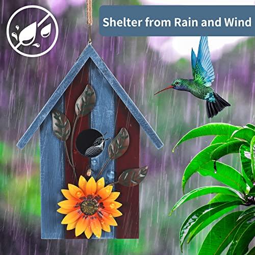 Birdhouse,Nesting Boxes for Birds, Rustic Wooden Flower Nesting Box for Birds for Outdoors, Hanging Bridal House for Garden Decoration, Blue