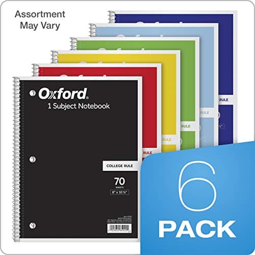 Oxford Spiral Notebook 6 Pack, 1 Subject, College Ruled Paper, 8 x 10-1/2 Inch, Color Assortment Design May Vary (65007) thumbnail 6