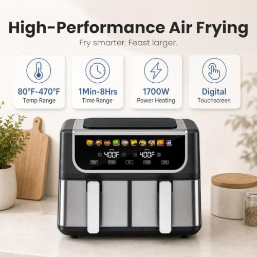 OLIXIS Dual Air Fryers with 2 Baskets 9.5 Quarts Large Airfryer 10-in-1