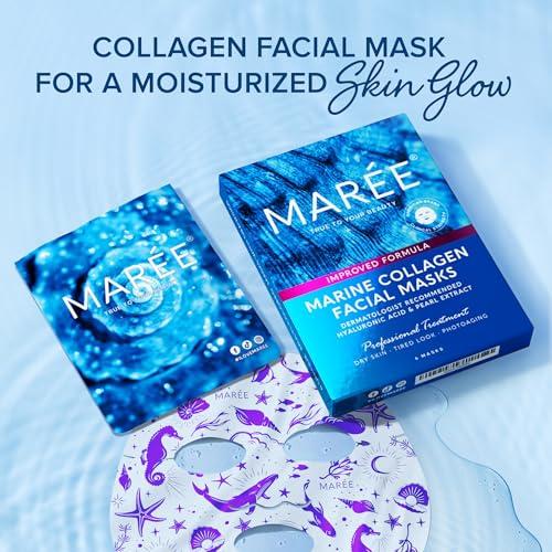 MAREE Collagen Facial Mask with Hyaluronic Acid — Sheet Face Mask Skincare — Centella Asiatica, Green & Red Algae Extract — Hydrating Facemask For Women Skin Care — Mascarillas Par thumbnail 7