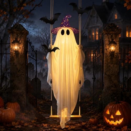 Fantasma colgante gigante de 11 pies con murciélagos y sombrero