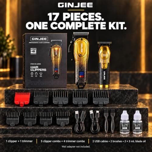 Hair Clippers for Men, Cordless Barber Clipper and Trimmer Set, Gold | 7,000/7,500 RPM motors, LED displays, 809S 150+ min and S12 120+ min runtime, 9 guide combs, corded or cordless use thumbnail 7