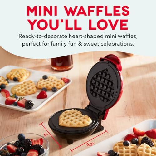 Dash Mini Waffle Maker- Mini Machine for Creative Homemade Treats - Nonstick Iron with Unique Print Design - Stylish Waffle Machine - Red Heart thumbnail 2