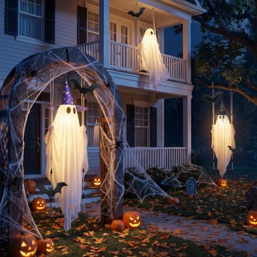 Fantasma colgante gigante de 11 pies con murciélagos y sombrero