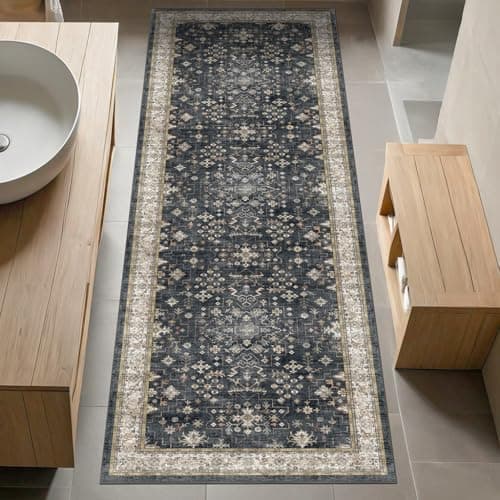 Black Boho Washable 2x6 Runner Rugs for Hallway Kitchen Bedroom Beside Laundry Room Bathroom Rug, Pet & Kids Friendly, Non Slip Low Pile Stain Resistant Soft Foldable Long 24 x 72  thumbnail 8