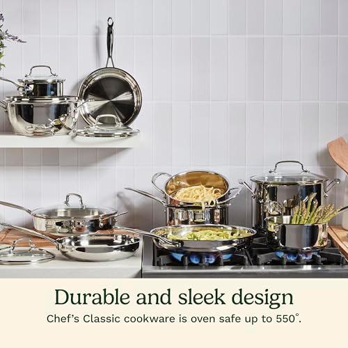 Cuisinart 4-Piece Cookware Set, 12 Quarts, Chef's Classic Stainless Steel Pasta/Steamer, 77-412P1