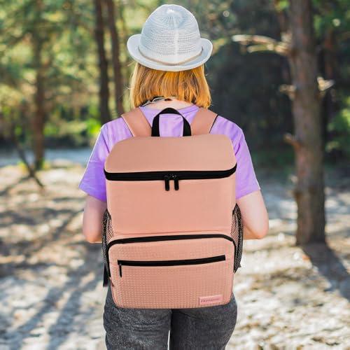 MIRASON Cooler Backpack Insulated Leak Proof Beach Backpack Cooler Bag, Cooling Beer Lunch Backpack Cooler for Men Women Picnic Hiking Camping Travel with 4 Pockets, Pink