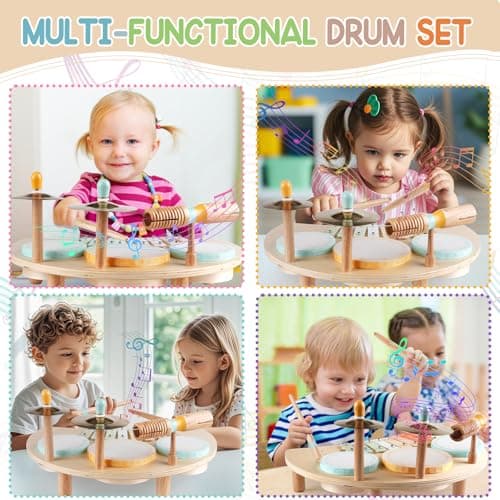 Kids Drum Set, Montessori Musical Instruments for Toddlers 1-3, Wooden Musical Toys for Baby 12-18 Months, Preschool Educational Xylophone Drum Kit
