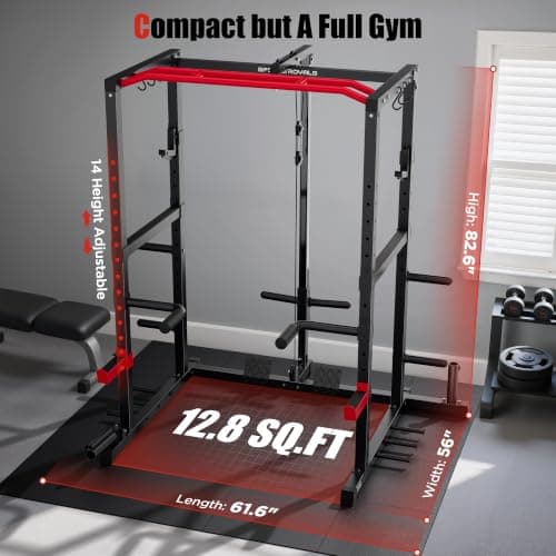 SPORTSROYALS Power Rack, Multi-Functional Power Cage, Squat Rack with Pulley System & LAT Pull Down, Workout Cage with J Hooks for Home Gym thumbnail 6