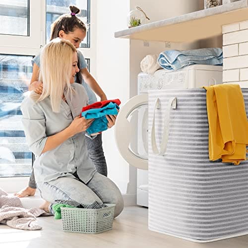 Lifewit 2 Pack Laundry Basket 80L Each, Collapsible Clothes Hamper with Reinforced Handles, Freestanding Waterproof Design for Bedroom and Laundry Room, Grey 160L Total thumbnail 8