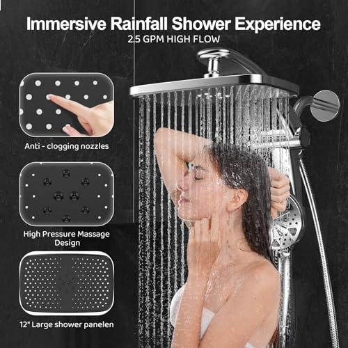 Combo Regadera de Lluvia y Ducha de Mano con Alta Presión y Soporte Magnético