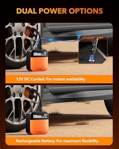 OXILAM C2 Tire Inflator Portable Air Compressor - 150PSI 4X Faster Air Pump for Car Tires with Tire Pressure Gauge, 12V Car Power Adapter, For Cars, Motorcycles, Bikes, Balls and M thumbnail 3