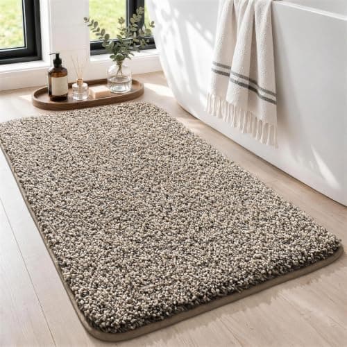Tapete de Baño Suave y Antideslizante 20''x32'' | Absorbente, Lavable a Máquina, Color Topo