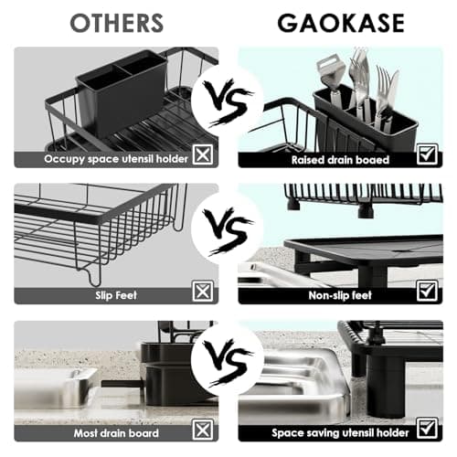 Escurridor de Trastes GAOKASE de Acero Inoxidable para Cocina con Porta Utensilios y Desagüe Eficaz