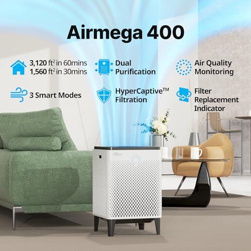 Purificador de Aire Inteligente Coway Airmega 400 (1,560 p2) con HEPA y Tecnología Smart, Blanco