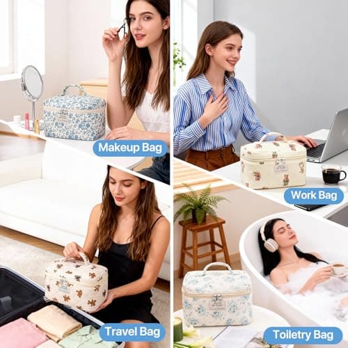 Cosmetiquera Grande Acolchada con Diseño Floral Edelefas (Azul)