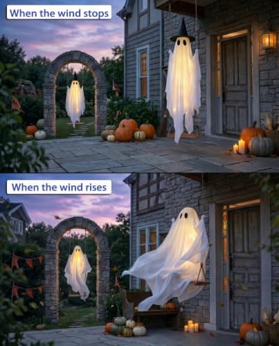 5FT Halloween Swinging Ghost Outdoor Decor,Spooky Hanging Ghost Decorations thumbnail 6