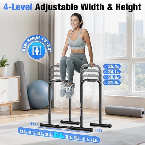 SPORTSROYALS DP3 Dip Station Adjustable Dip Bar, Heavy Duty Parallette & Parallel Bars, 400LBS Stable Dip Stands for Home Gym, Calisthenics & Upper Body Workout Equipment thumbnail 5