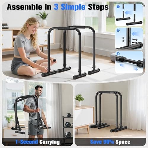 SPORTSROYALS DP3 Dip Station Adjustable Dip Bar, Heavy Duty Parallette & Parallel Bars, 400LBS Stable Dip Stands for Home Gym, Calisthenics & Upper Body Workout Equipment thumbnail 7