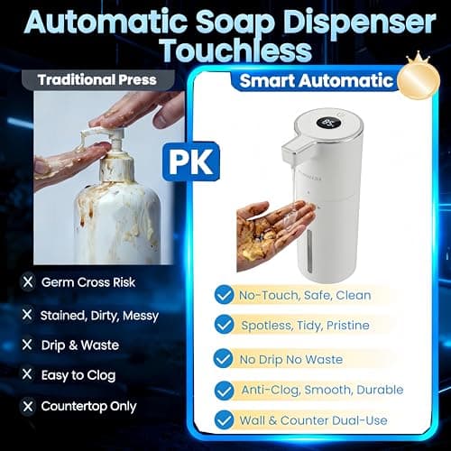 Automatic Soap Dispenser Liquid Touchless Upgrade Pump Uneasy Plugging Wall Mounted USB Rechargeable, 4-Level Adjustable 13.52oz Modern Electric Hand Soap Dispenser Kitchen Bathroo thumbnail 2