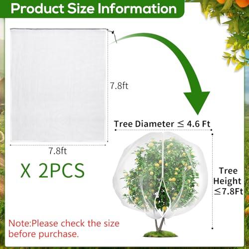 2PCS Large 7.8 x 7.8ft Fruit Tree Netting Cover with Zipper and Drawstring,Garden Insect Netting Plant Cover Transparent Bird Plant Barrier Flower Fruit Mesh Screen for Preventing  thumbnail 2