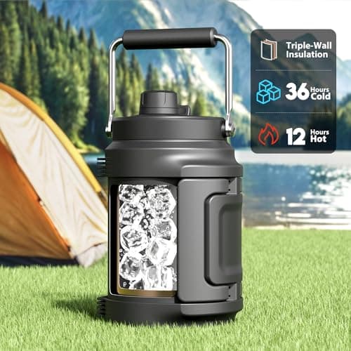 64 oz Insulated Water Bottle for Gym: Meoky Triple Wall Vacuum Stainless Steel Half Gallon Water Jug - Top and Side Handles, 2-in-1 Straw and Spout Lid, Cold for 36 Hrs, Leak Proof for Camping (Night) thumbnail 2