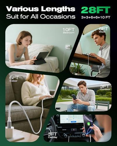 SwaggWood USB C to USB C Cable, 5-Pack [3/3/6/6/10FT] 60W USBC Fast Charging Cable Nylon Braided Type C Charger Cord for iPhone 17/16/iPad Pro/MacBook Air and More thumbnail 4