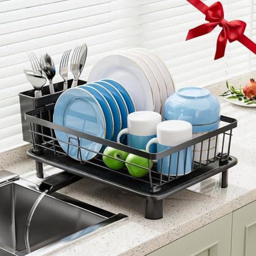 Escurridor de Trastes GAOKASE de Acero Inoxidable para Cocina con Porta Utensilios y Desagüe Eficaz